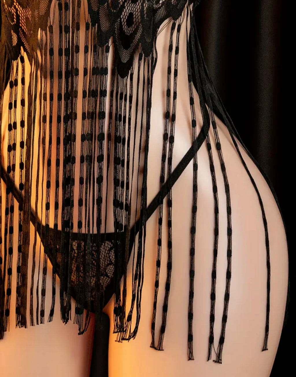 Transparent Black Fringe Lace Dress