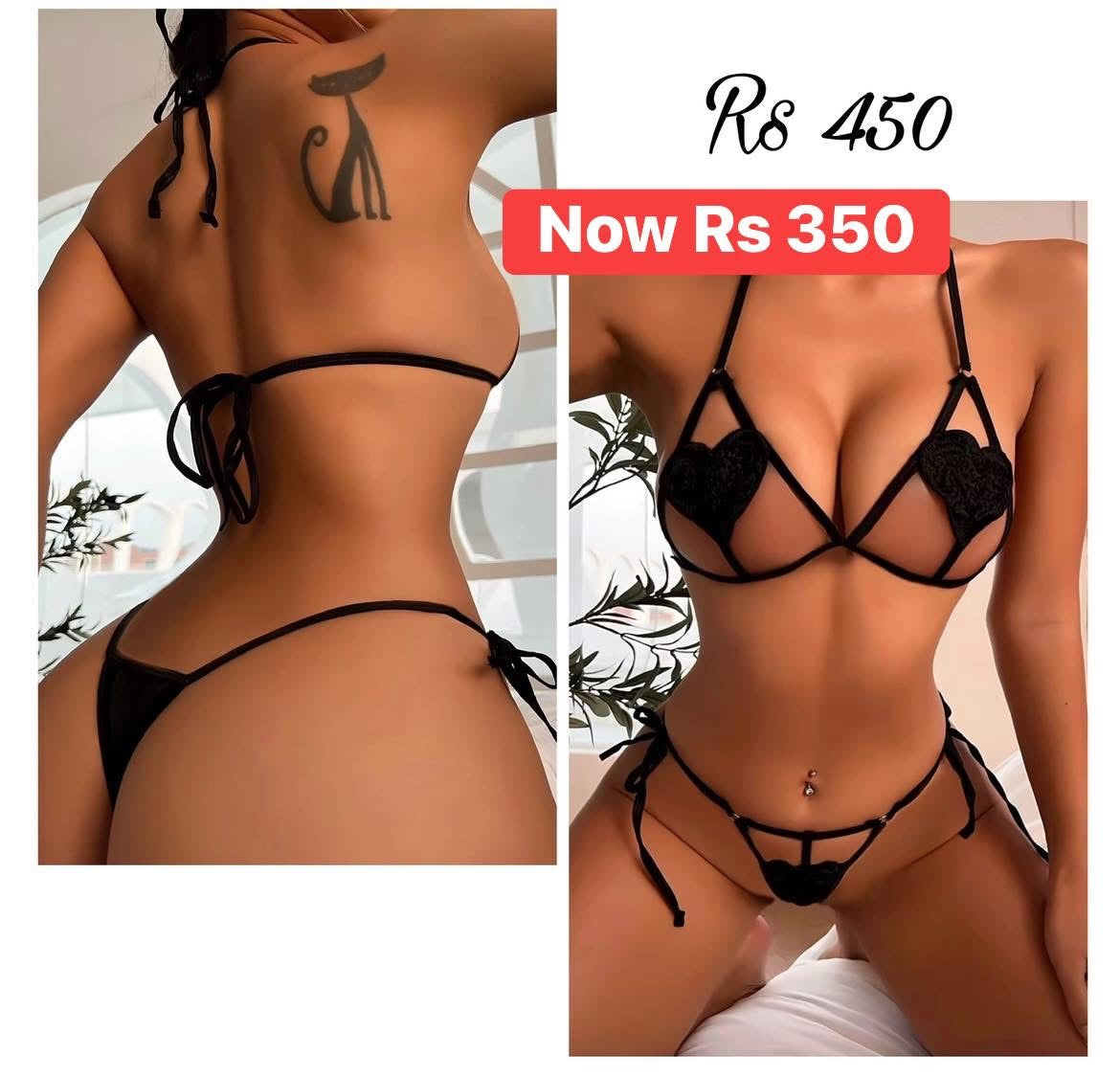 Black Heart Self Tie 2-piece Set