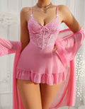 Pink Mesh Dress Robe & Thong Set