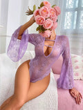 Transparent Purple Lace Bodysuit
